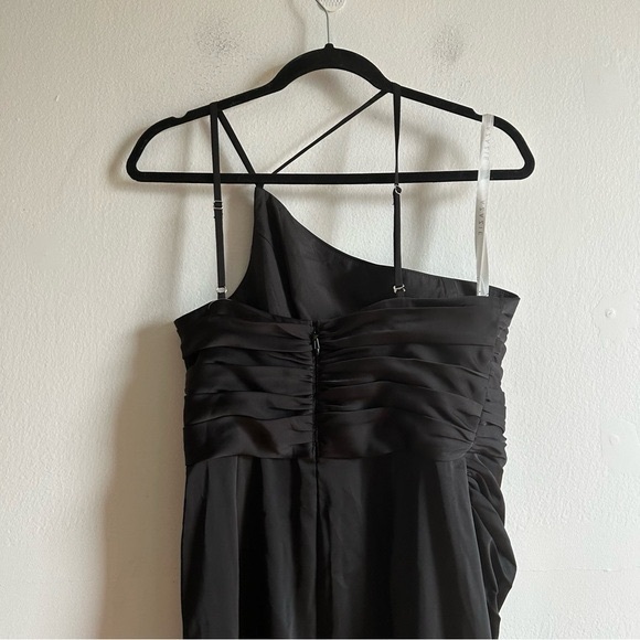 Azazie Sz 12 Eren Elegant One Shoulder Satin Black Maxi Wedding Gown Dress - Picture 9 of 14